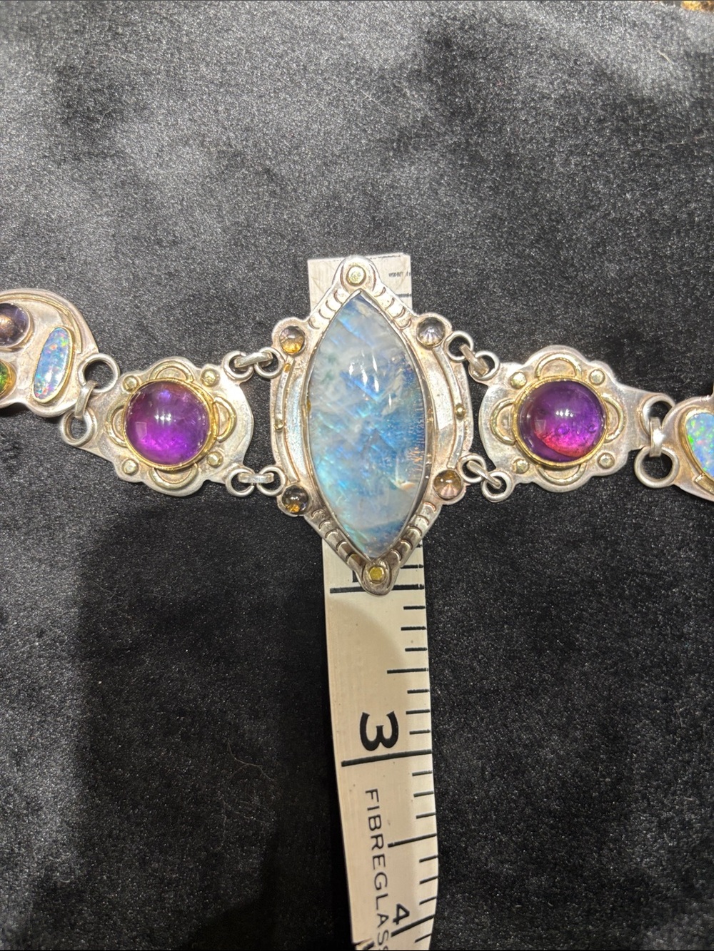 Custom Bracelet- Silver Multi-Stone with Blue Moonstone Center - Picture 5 of 5